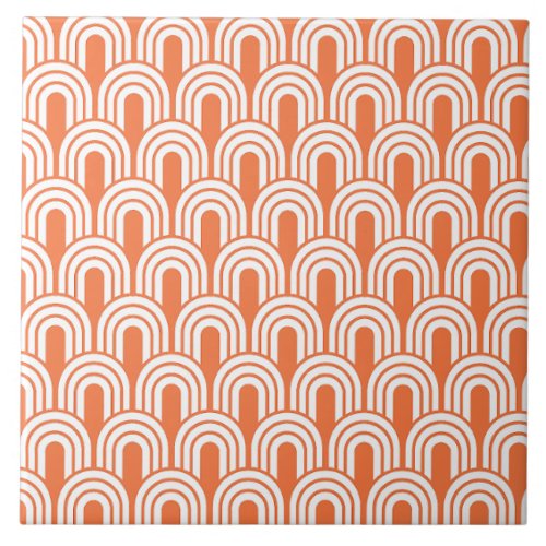 Art deco  geometric  orange  white   ceramic tile
