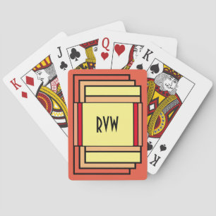 Art Deco Geometric Orange Yellow Black Monogram Poker Cards