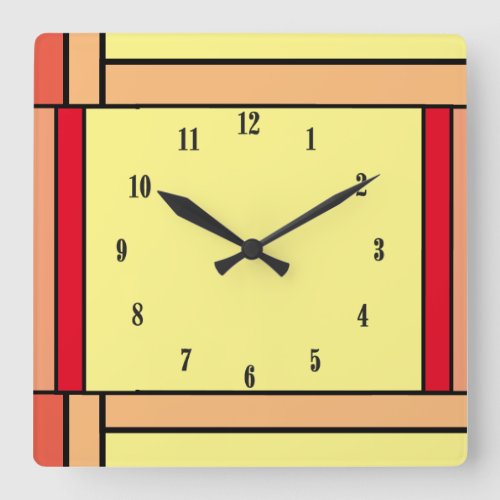 Art Deco Geometric Orange Yellow Black  Square Wall Clock