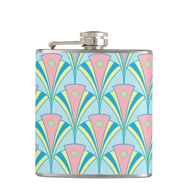 Art Deco Geometric Pastel Fan Design Flask (Front)