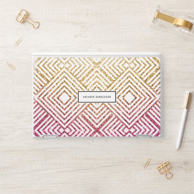 ART DECO geometric pattern cute gold pink glitter HP Laptop Skin (Desk)