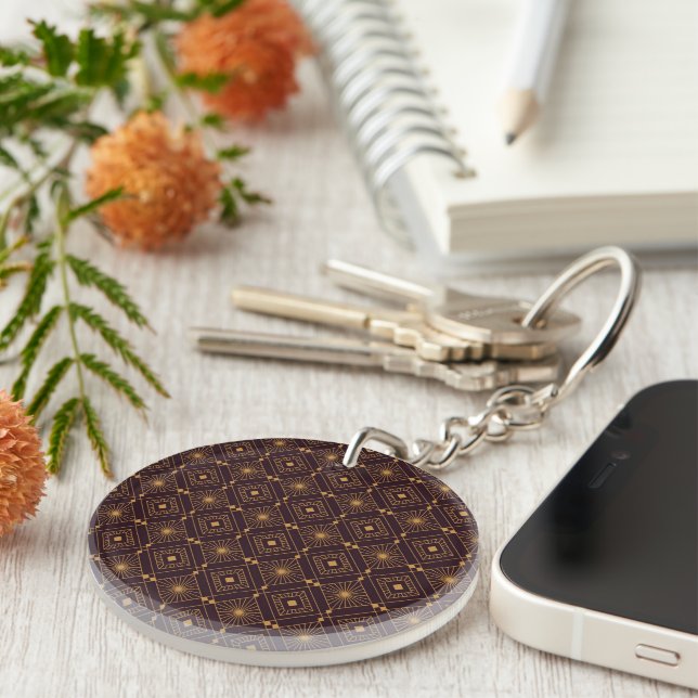 Art Deco geometric pattern featuring gold lines  Keychain (Front Right)