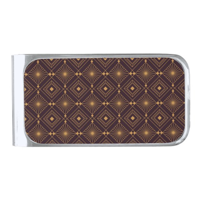 Art Deco geometric pattern featuring gold lines  Silver Finish Money Clip (Front)