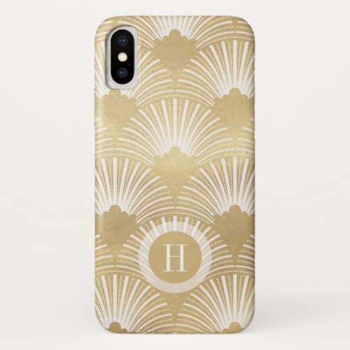 Art_deco geometric pattern gold on white iPhone x case