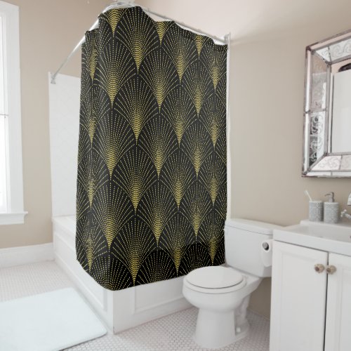 Art_Deco Geometric Pattern In Gold  Black Shower Curtain