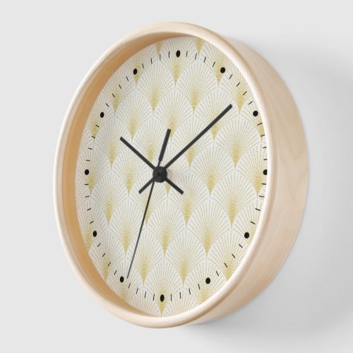 Art Deco Geometric Pattern In Gold  White Clock