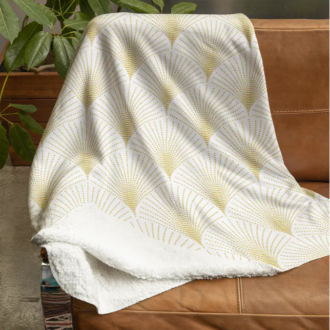 Art Deco Geometric Pattern In Gold White Fleece Blanket Zazzle