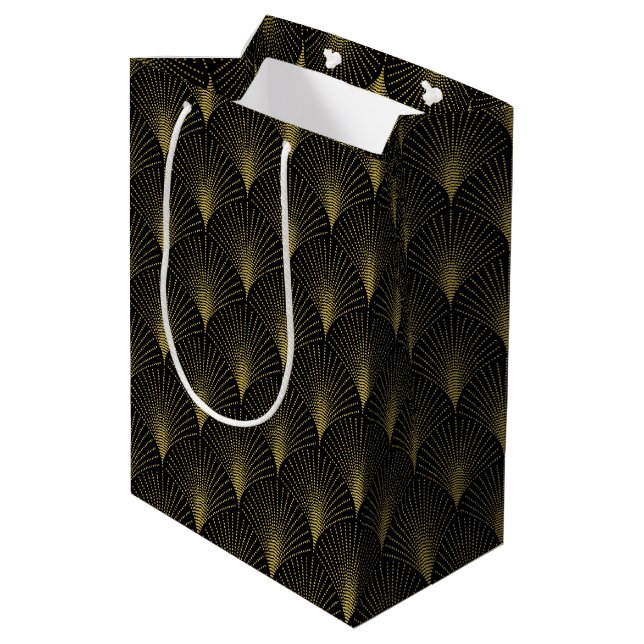 Art Deco Geometric Pattern In Gold & White Medium Gift Bag (Back Angled)