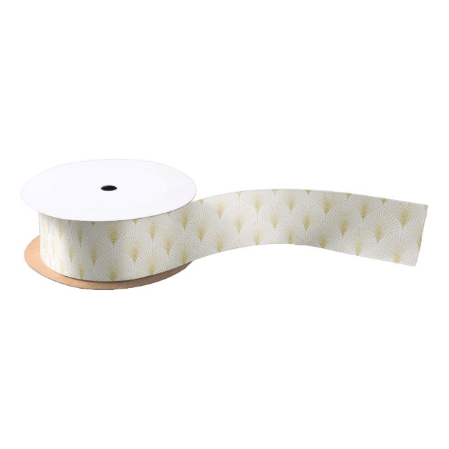 Art Deco Geometric Pattern In Gold & White Satin Ribbon (Spool)