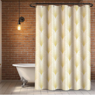 Art-Deco Geometric Pattern In Gold & White Shower Curtain