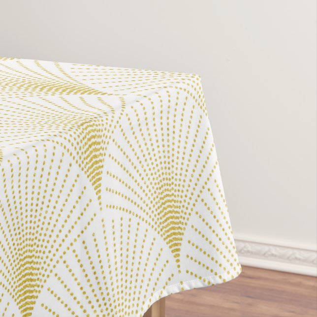 Art Deco Geometric Pattern In Gold & White Tablecloth (In Situ)