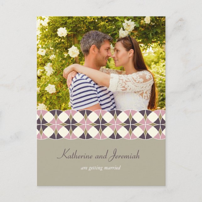 Art Deco Geometric Pattern Photo Save The Date Announcement Postcard (Front)