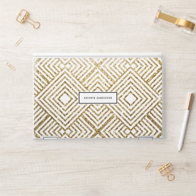 ART DECO geometric pattern simple gold glitter HP Laptop Skin (Desk)