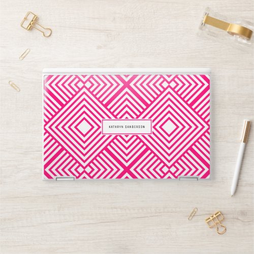 ART DECO geometric pattern simple hot pink white HP Laptop Skin