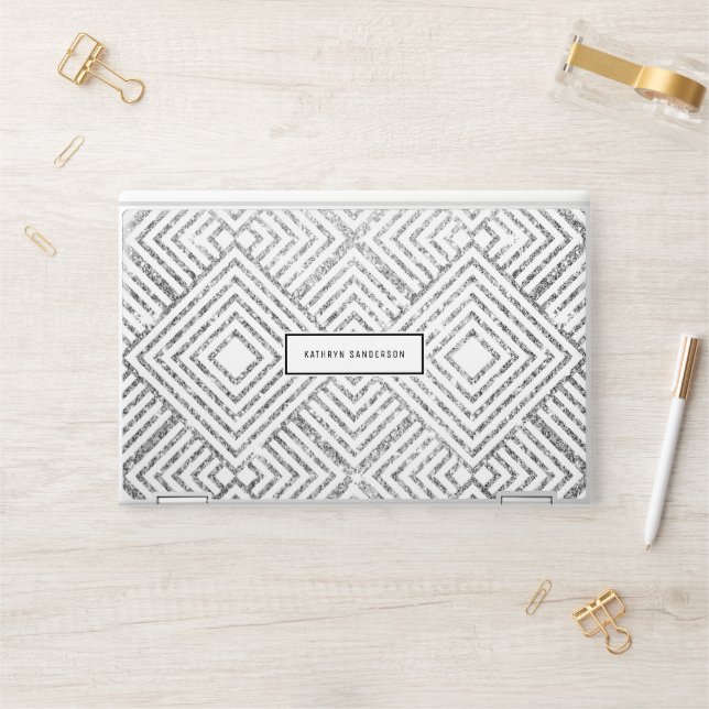 ART DECO geometric pattern simple silver glitter HP Laptop Skin (Desk)
