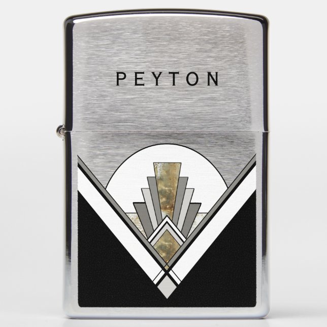 Art Deco Geometric Pattern with Custom Monogram Zippo Lighter (Front)