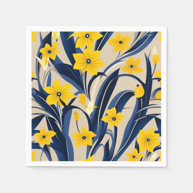 Art Deco Geometric Pattern with Navy Blue Yellow Napkins (Front)