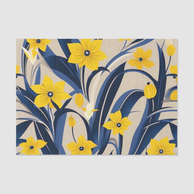 Art Deco Geometric Pattern with Navy Blue Yellow Tissue Paper (Front)