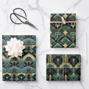 Art Deco Geometric Patterned Wrapping Paper Sheets