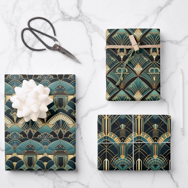 Art Deco Geometric Patterned Wrapping Paper Sheets (Front)