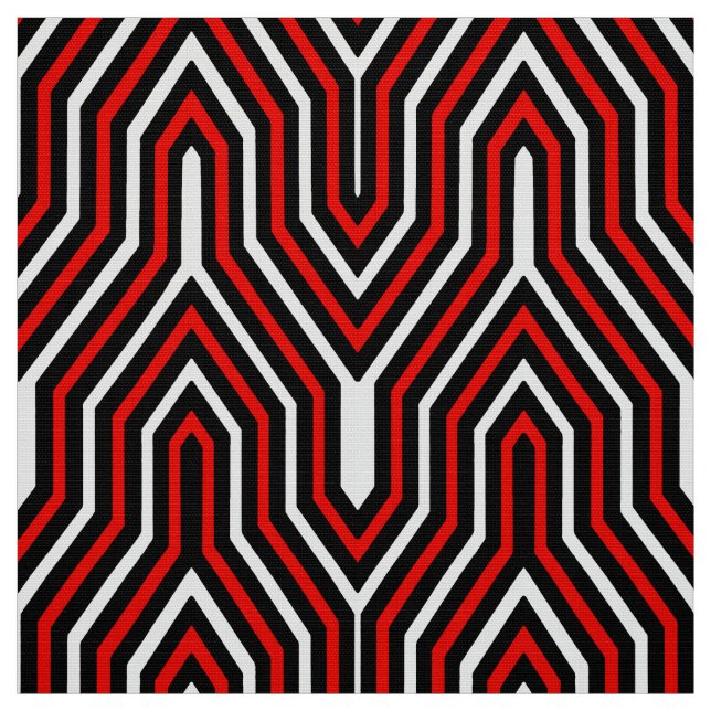 Art Deco Geometric - red, black and white Fabric (Swatch)