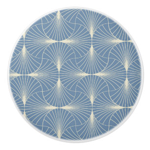 Art Deco Geometric scallop Fans in Gray blue Ceramic Knob