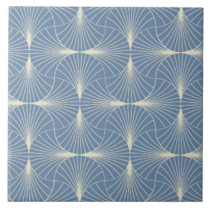 Art Deco Geometric scallop Fans in Gray blue  Ceramic Tile