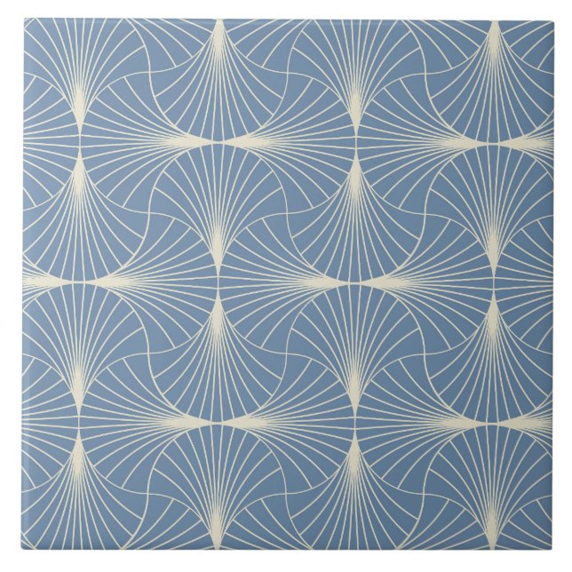 Art Deco Geometric scallop Fans in Gray blue  Ceramic Tile (Front)