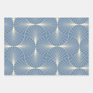 Art Deco Geometric scallop Fans in Gray blue Wrapping Paper Sheets