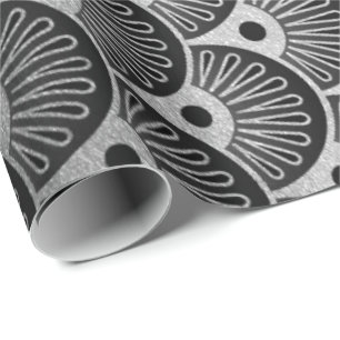 Art Deco Geometric Seashells Silver Ornament Wrapping Paper