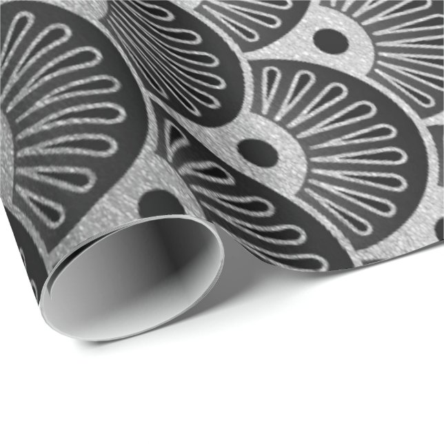 Art Deco Geometric Seashells Silver Ornament Wrapping Paper (Roll Corner)