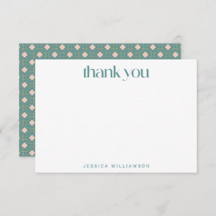 Art Deco Geometric Teal Pink Custom Bridal Shower Thank You Card