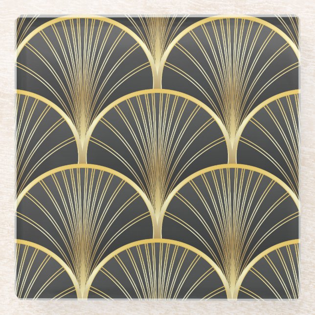 Art Deco Geometric Texture Illustration Glass Coaster (Front)