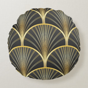 Art Deco Geometric Texture Illustration Round Pillow