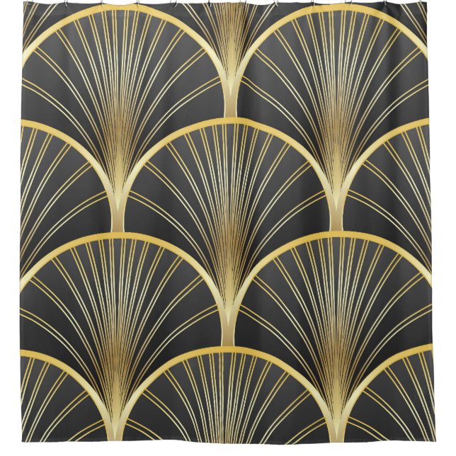 Art Deco Geometric Texture Illustration Shower Curtain (Front)