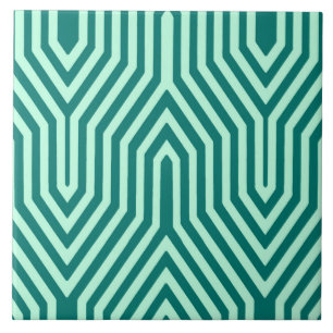 Art Deco Geometric - turquoise and aqua Ceramic Tile