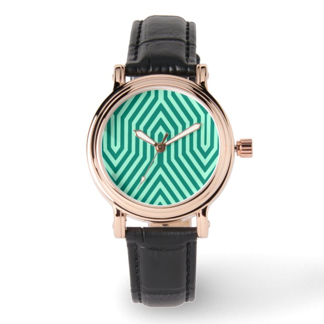 Art Deco Geometric - turquoise and aqua Watch (Front)