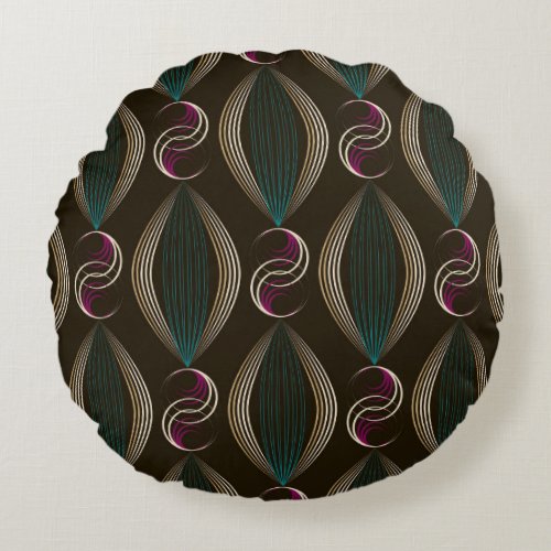 Art deco geometric vintage pattern round pillow