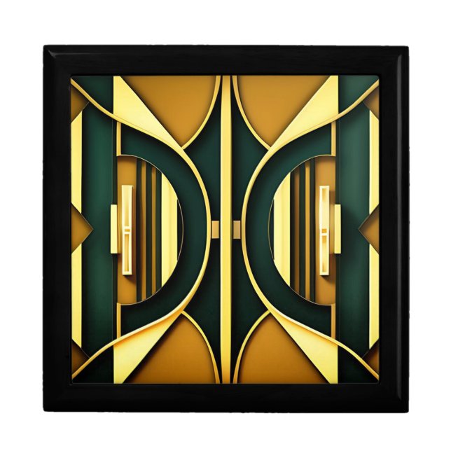 Art Deco Geometric Wooden Jewelry Keepsake Box (Front)