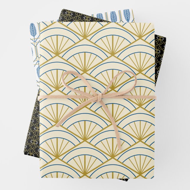 Art Deco Geometric Wrapping Paper Set (In situ)