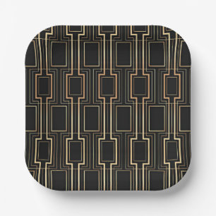 Art Deco Geometrics Black and Gold Paper Plates