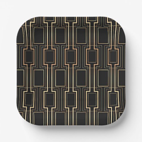 Art Deco Geometrics Black and Gold Paper Plates