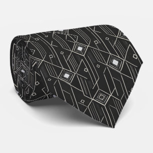 Art Deco Geometry Black & Silver Luxury Pattern Neck Tie