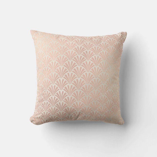 Art Deco Geometry Creamy Ivory Beige Rose Gold Throw Pillow (Front)