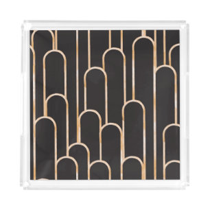 Art Deco Geometry: Gold Watercolor Wallpaper Acrylic Tray