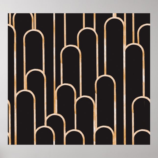 Art Deco Geometry: Gold Watercolor Wallpaper Poster (Front)