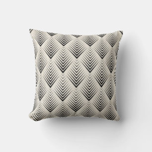 Art Deco Geometry Net Ivory Beige Creamy Black Throw Pillow