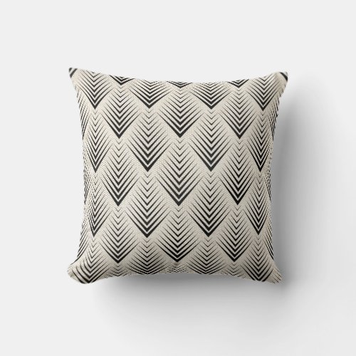 Art Deco Geometry Net Ivory Beige Creamy Black Throw Pillow