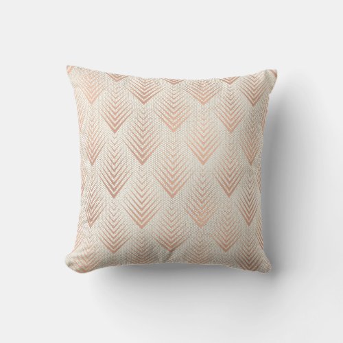 Art Deco Geometry Net Ivory Beige Rose Gold Throw Pillow