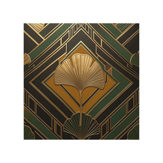 Art Deco Ginkgo Leaf Gold Geometric Pattern (Front)